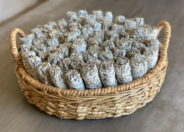 Basket with bundles of sage sticks