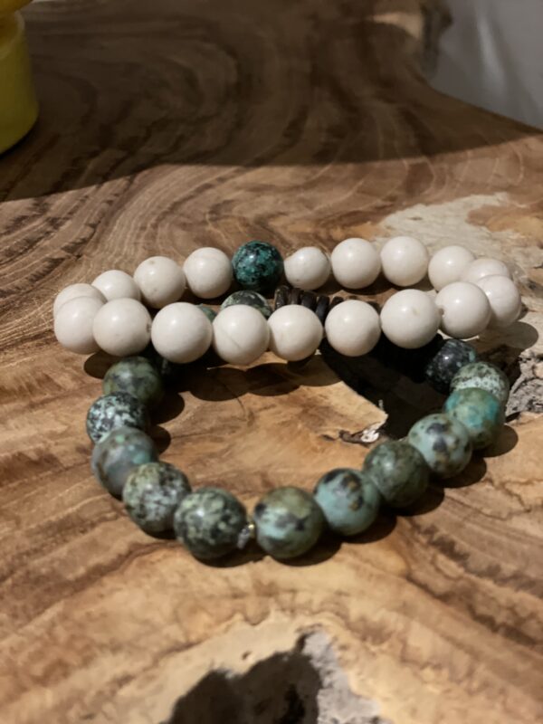 Teal Turquoise + Fossil Agate Bracelets