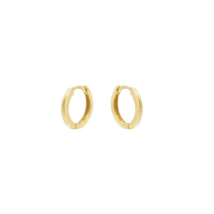 Huggie hoop gold earrings.