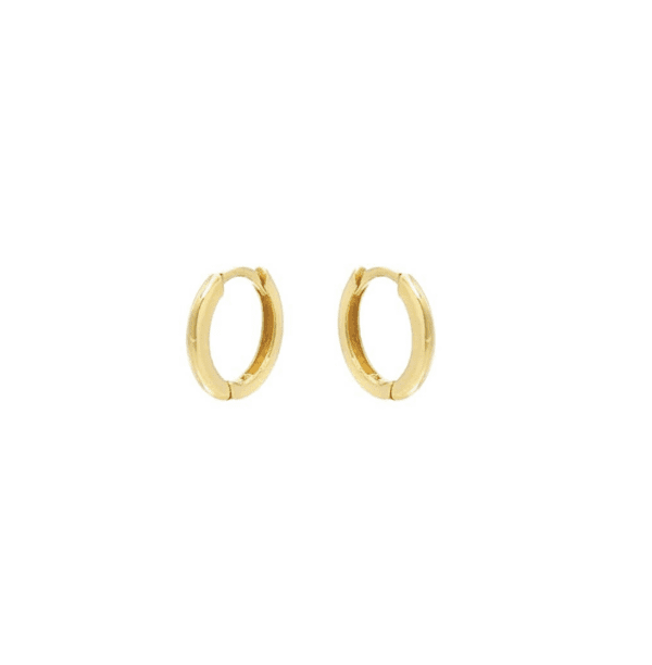 Huggie hoop gold earrings.