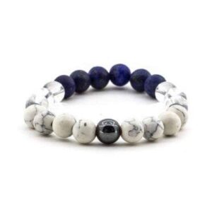 Spiritual Beads Gemstone Stretch Bracelet "Anti-Anxiety" Lapis Lazuli, Howlite, Clear Quartz, Hematite Bracelet