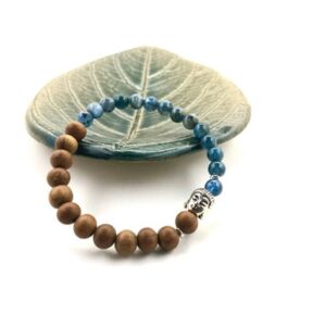 Kyanite Gemstone and Sandalwood w/ Buddha Beaded Bracelet
