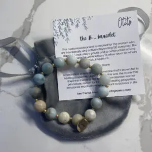 Amazonite bracelet with gold B… charm