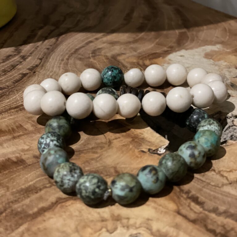 Teal Turquoise + Fossil Agate Bracelets