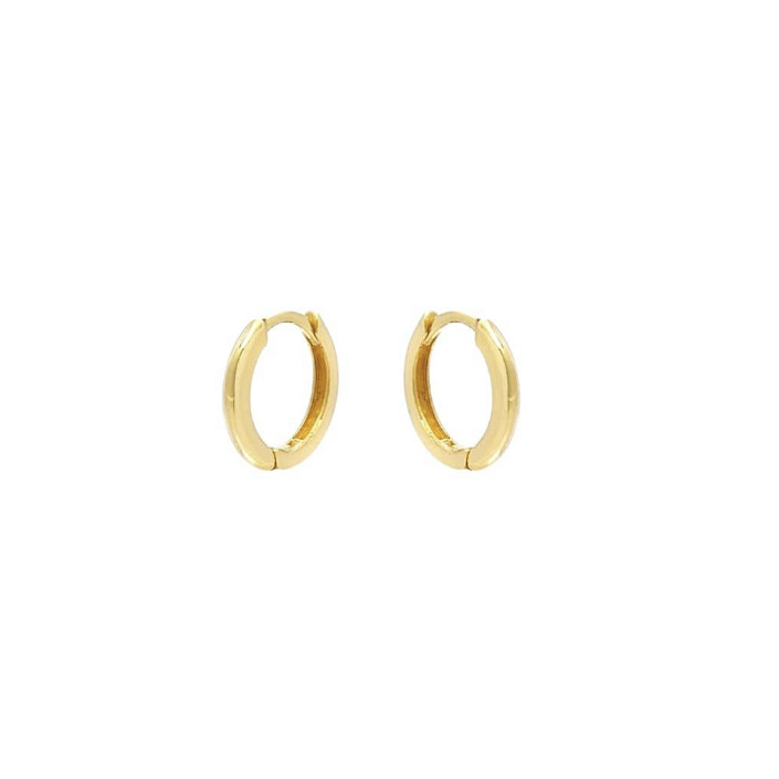 Huggie hoop gold earrings.