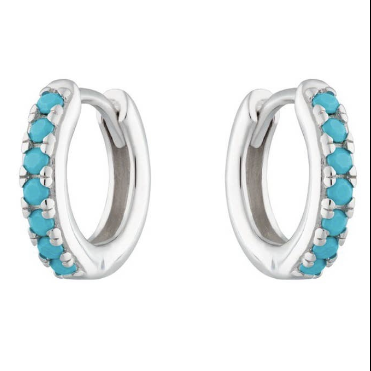 Turquoise Stone Huggies Hoops (10 mm)