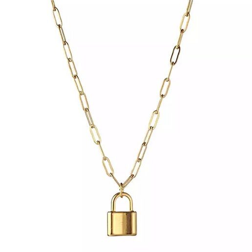 Lock Paper Clip Link Chain Necklace