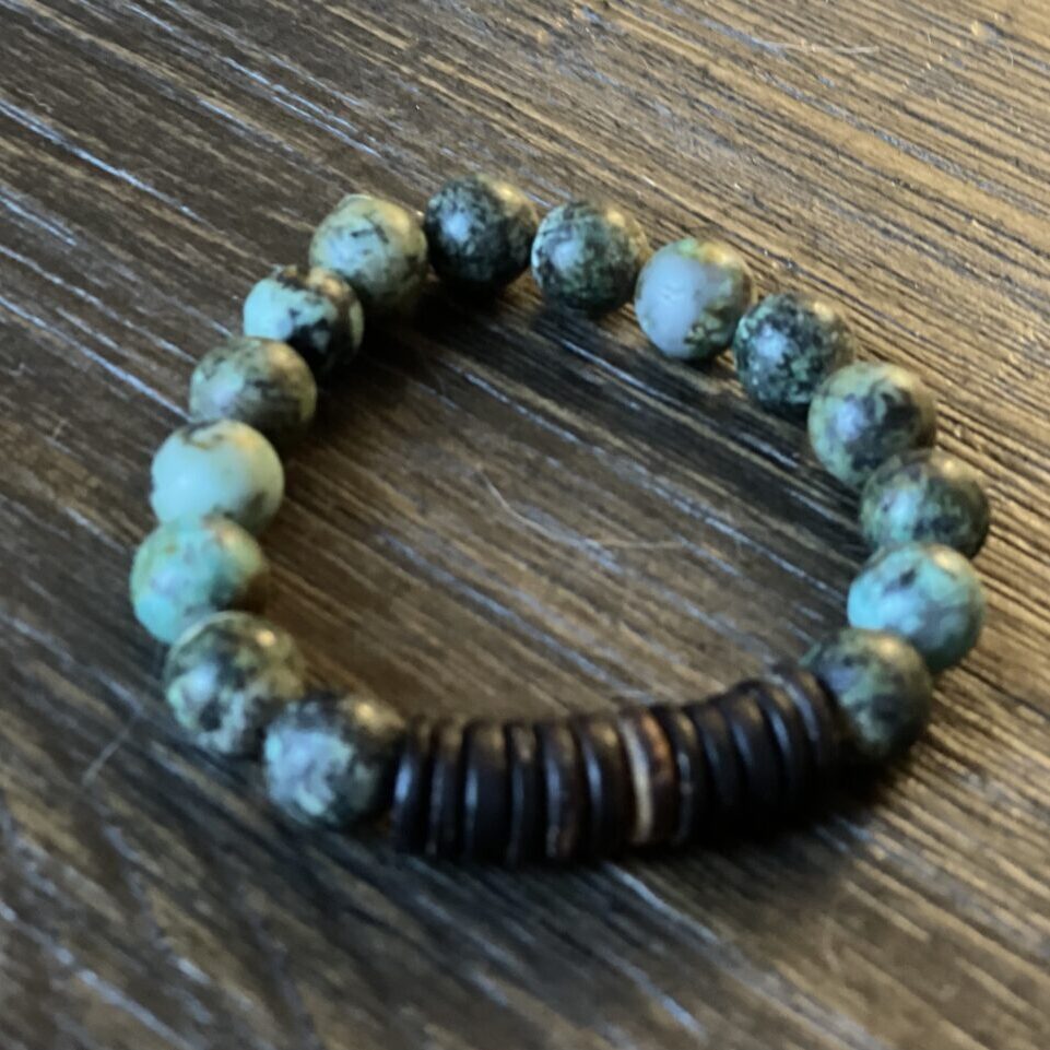 African Turquoise + Coconut Shell Bracelet